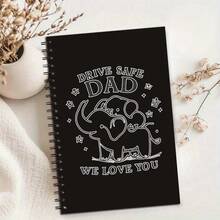 A5 Notebook, Cute Elephant Dad Notebook, Minimalist Black Line Spiral Art Notebook, 100 Pages Diary, Driving Safety Gift For Dad, Father's Day And Daily Note - E - View 1