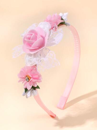 1pc Floral Print Boho Style Headband, Faux Rose Flower Crown, Colorful Flower Hair Accessory, Suitable For All Seasons, Fit For Young Girls, Headband, Hair Hoop, Hair Clip, Hair Ornament, Fairy-Tale Princess Hair Decor