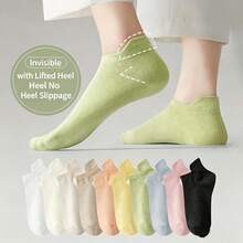 1/3/5/8 Calcetines de tobillo de dos tonos para mujer - Calcetines cortos de algodón puro absorbentes de sudor y transpirables - Punta sin costuras - Multicolor - Ver 2