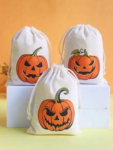 6 pièces Sacs cadeaux en polyester thème Halloween, pochettes à bijoux avec cordon de serrage, convient pour l'emballage de cadeaux, bijoux, petits cadeaux, faveurs de mariage, sacs à bonbons, décoration de table de bonbons de mariage, décoration de salle de mariage et d'arrière-plan, fournitures d'emballage cadeaux, décorations cadeaux d'Halloween - multicolore - Voir 9