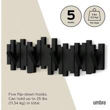 White Space Saving Wall Coat Rack With 5 Retractable Pegs Modern Entryway Hanger Organizer For Clothes Hats Bags - 黑色 - 查看 4