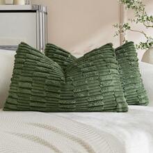 1/2pcs Moss Green Corduroy Checkerboard & Striped Pattern Bohemian Decorative Cushion Cover, Sofa Pillow, Decorative Pillow Cover, Office, Living Room - Green - View 18