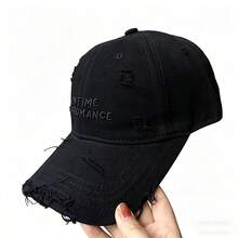 字母刺绣做旧棉质棒球帽，女士水洗棉可调节宽檐软顶遮阳帽 - q - 查看 14
