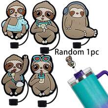 Sloth Straw Cap Dust Plug, Reusable 10mm Diameter Water Cup Decorative Dust Plug, DIY Creative Silicone Straw Sleeve - Multicolor - View 7