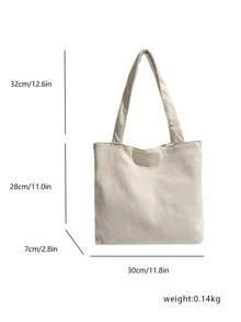 1 pieza Bolso de hombro tipo tote con estampado de letras de pana, adecuado para ir al trabajo, bolso escolar literario y para libros para mujeres o estudiantes, perfecto para libros, compra - Beis 2 - Ver 4
