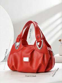 1pc Solid Color Versatile PU Leather Tote Shoulder Bag, Suitable For Daily Life And Work - Red - View 5