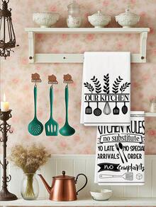 2 Pcs Funny Kitchen Quote & Utensil Pattern Kitchen Towels Rustic Minimalist Style Dish Towels Can Be Used In Kitchen Drying Hand Towels Tea Towels Suitable For Farmhouse Kitchen Home Indoor Dish Drying - Black and White - View 9