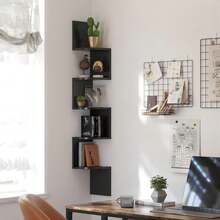 5-Tier Floating Corner Shelf, Multi-Tier Corner Shelf, Decorative Corner Wall Mount For Home, Triangular Wall Shelf, Wall Storage Organizer, Hanging Corner Shelf, Wall Plant Shelf, Wooden Corner Shelf, Easy Assembly Tiered Shelving For Bedroom, Bathroom, Kitchen, Office, Living Room, Bookshelf Decoration, 20cm Height Sufficient For Books - 黑色 - 查看 5