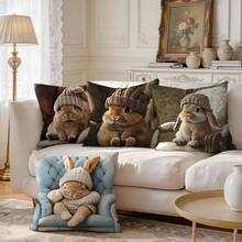 4pcs/1pc Cute Rabbit Pattern Pillow Cover, Single-Sided Printed Cushion Cover, Suitable For Living Room, Bedroom, Home Decor, All Seasons - Multicolor - View 2