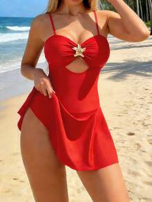 Traje de baño bikini de una pieza ajustado con accesorio de estrella de mar 431 - Rojo - Ver 12