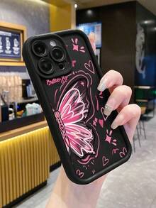 1 Piece Shockproof, Waterproof And Scratch Resistant Phone Case With Lens Protection, Pink Graffiti Butterfly And Black  Design, Compatible With Apple///, International Version, Not The Domestic Version - 3 - 查看 2
