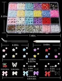 Euuztu 3D Nail Charms And Gems 6000 Pcs Charms Nails Design Resin And Metal Cute Nail Art Charms Nail Flowers Bows Cherry With Rhinestones And Pearls - 第一組 - 蝴蝶結 - 查看 6