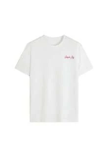 Esta camiseta de cuello redondo con estampado floral y de letras colorido para mujer es moderna y versátil para el verano. La camiseta gráfica viene en blanco y rosa, adecuada para usar en vacaciones. Negro casual 100% algodón - Blanco - Ver 4