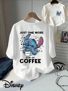 Disney Classic, Licensed Stitch T-Shirt With Double-Sided Print, Short-Sleeved Crew Neck Casual Top, Suitable For Summer And Spring, Short-Sleeved Top, Women's Clothing - 白色 - 查看 6