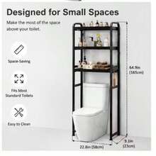 3-Tier Over The Toilet Storage Shelf, Black Freestanding Bathroom Organizer Rack, Space-Saving Toilet Caddy For Towels And Toiletries - Black - View 1