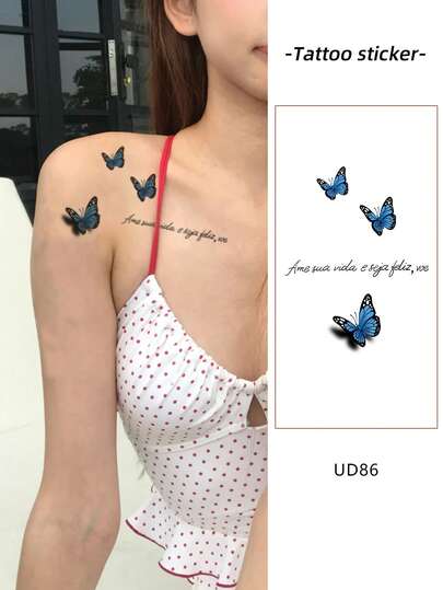 1 Peça Adesivo de Tatuagem Temporária À Prova d'Água e à Prova de Borrões, Design de Tatuagem Falsa de PVC em Formato de Borboleta, Adequado para Uso Diário