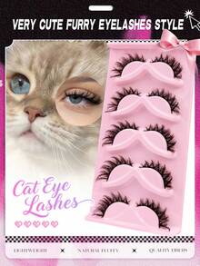 Asiteo Cat Eye Eyelashes 5 Pairs Fox Eye Lashes Faux Mink Lashes Fluffy Strip False Lashes Natural Look Eyelashes Reusable Lash Extension Makeup Strip Lashes, Lashes, Eyelashes, Fake Lashes - 黑色 - 查看 4