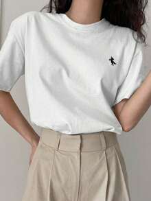 100% Cotton. Soft Cotton Shirt. 1 Pack Solid Color Drop Shoulder Summer T-Shirt. Vintage Summer T-Shirt. - White - View 4