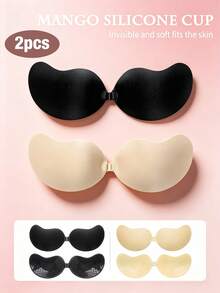 2pcs Invisible Silicone Bra Cups, Mango Shape Design, Sexy Cleavage, Seamless Effect, Suitable For Strapless Dresses, Weddings, Parties And Other Occasions - Multicolor - View 2