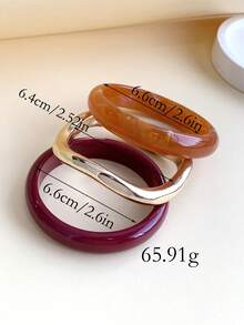 3pcs Vintage Boho Style Thick Multi-Layer Brown Acrylic Bangle Bracelets, Luxury High-End For Women, Couples, Party, Daily Wear - Multicolor - View 3