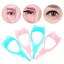 3-In-1 Eyelash Brush, Eyelash Protector Tool, Makeup Auxiliary Device, Reusable Makeup Accessory. Designed For Makeup Beginners, Easily Apply Mascara And Eyeliner For Separated, Clump-Free Natural Lashes. This Mascara Guard Set Combines Eyelash Grooming And Lash Tweezers Functions, Suitable For Women - Pink - View 4