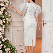 Vestido de embarazo de cuello redondo, mangas con volantes, espalda abierta, estilo largo y ajustado, elegante y juvenil para embarazadas - Blanco - Ver 9