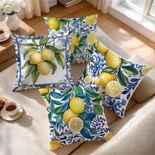 4pcs Mediterranean Style Lemon Pattern Pillow Covers, Single-Sided Printed Cushion Covers, Suitable For Living Room, Bedroom, Home Decor, All Seasons - Multicolor - View 6