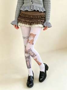 1 Pair Women's Cat Print Tights, Cute And Charming, Must-Have For Cat Lovers, Perfect For Holidays, Dates, Daily Outings And Parties - Multicolor - View 6