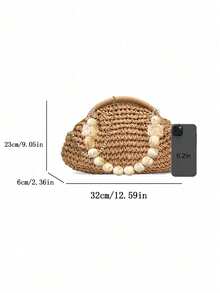 Fashionable Straw Woven Bag, Unique Braided Shoulder Bag, Versatile Casual Crossbody Bag For Women, Suitable For Outings, Dates, Shopping, Gifts, Work Commute - Khaki - View 5