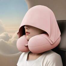 Cooling Ice Silk Hooded U-Shaped Pillow, Travel Neck Support For Plane & Car Naps|  Home - màu hồng nhạt - Xem 6