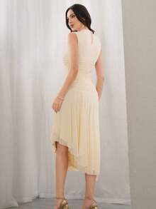 Vestido largo de noche de unicolor y estilo simple sin mangas para mujer - Albaricoque - Ver 3