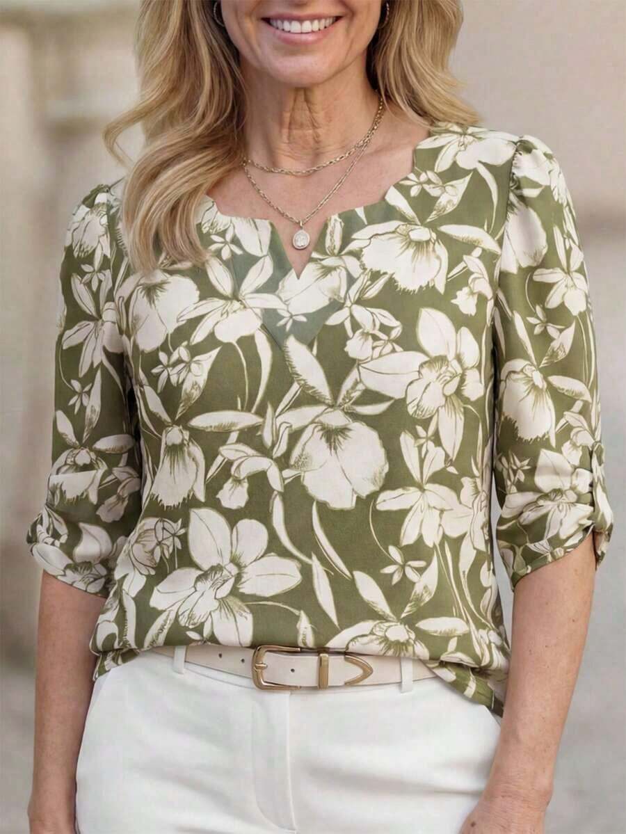 Blusa con escote en V de jacquard para mujeres de edad media y mayores - Multicolor - Ver 1