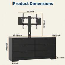 Diseño elegante y funcional - Mueble TV moderno con soporte, centro de entretenimiento de 120 cm, cómoda de 6 cajones de ratán para TV de 32-85", gran capacidad de almacenaje - Negro - Ver 6
