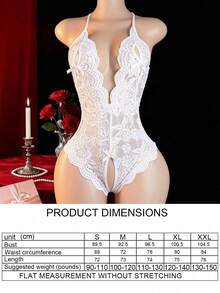 Sexy Lingerie Accessory, Floral Lace Fan-Shaped Teddy Bear, Deep V Halter Neck Design, Backless, Open Crotch Jumpsuit, Sexy Women's Clothing, Elastic Sexy - White - View 12