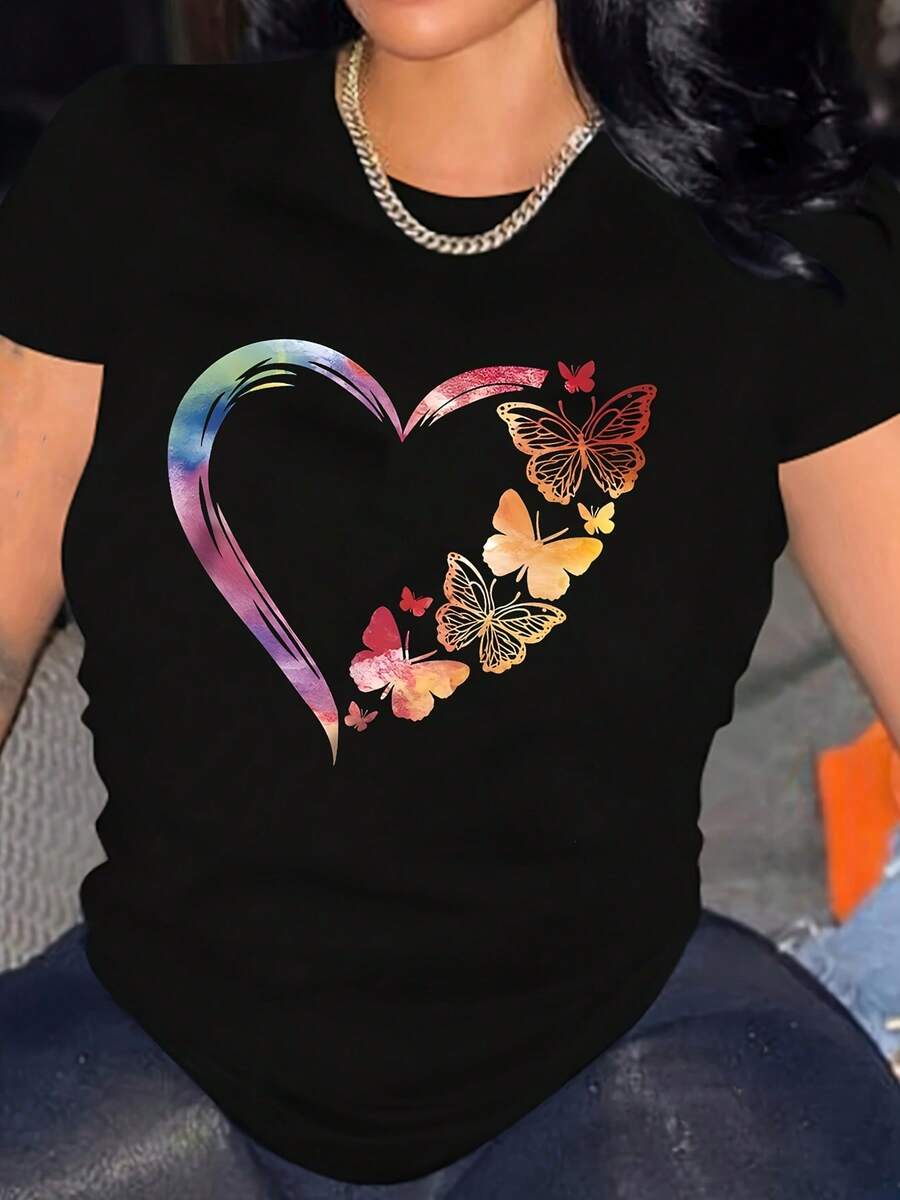 Black Casual T-Shirt - 黑色 - 查看 1