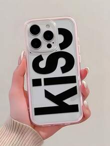 1個粉色邊框透明極簡鏡頭保護防摔防撞個性化字母KISS圖案手機殼，適用於 16 Pro Max, 17/16/15/14 Plus/13/12/11, Air系列 - 彩色 - 查看 2