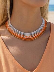 NAIZHU 7pcs Bohemian Style Seed Bead Women's Necklace Set, Mixed Colors, Random Color - Orange - View 2