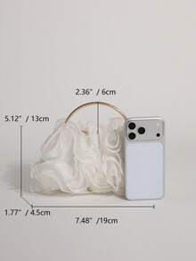 1个白色手工3D彩色网纱刺绣水钻搭扣手拿包，优雅女士晚宴包，配链条肩带，适合派对、宴会、舞会（面料随机裁剪） - 白色 - 查看 2