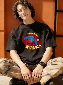 MARVEL The Amazing Spider-Man Graphic T-Shirt For Men, 100% Cotton Summer Streetwear Tee, Great Gift - 黑色 - 查看 4