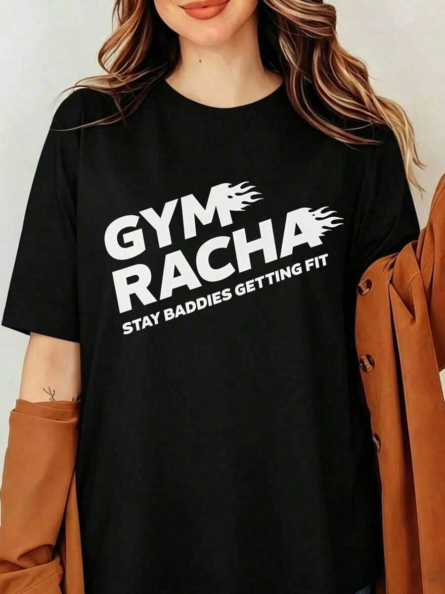 GYM RACHA STRAYS KIDSS T-shirt med bokstavstryck, Stay Baddies Getting Fit, Gym RACHA SKZOO T-shirt, Rosa fanmerchandise, SKZ-kläder - Svart - Visa 1