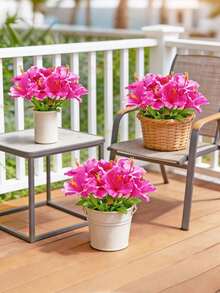5Pcs Blush Pink Artificial Hibiscus Bouquet, UV‑Resistant Silk Fake Flowers, Realistic Faux Floral, Indoor‑Outdoor Decor For Garden Patio Porch Windowsill, Wedding Pool Hawaiian Luau, Spring Summer Party, Halloween Thanksgiving Christmas Home Decor - Multicolor - View 9