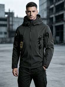 Tactical Military Jacket Made Of Soft Shark Skin - Black - View 2