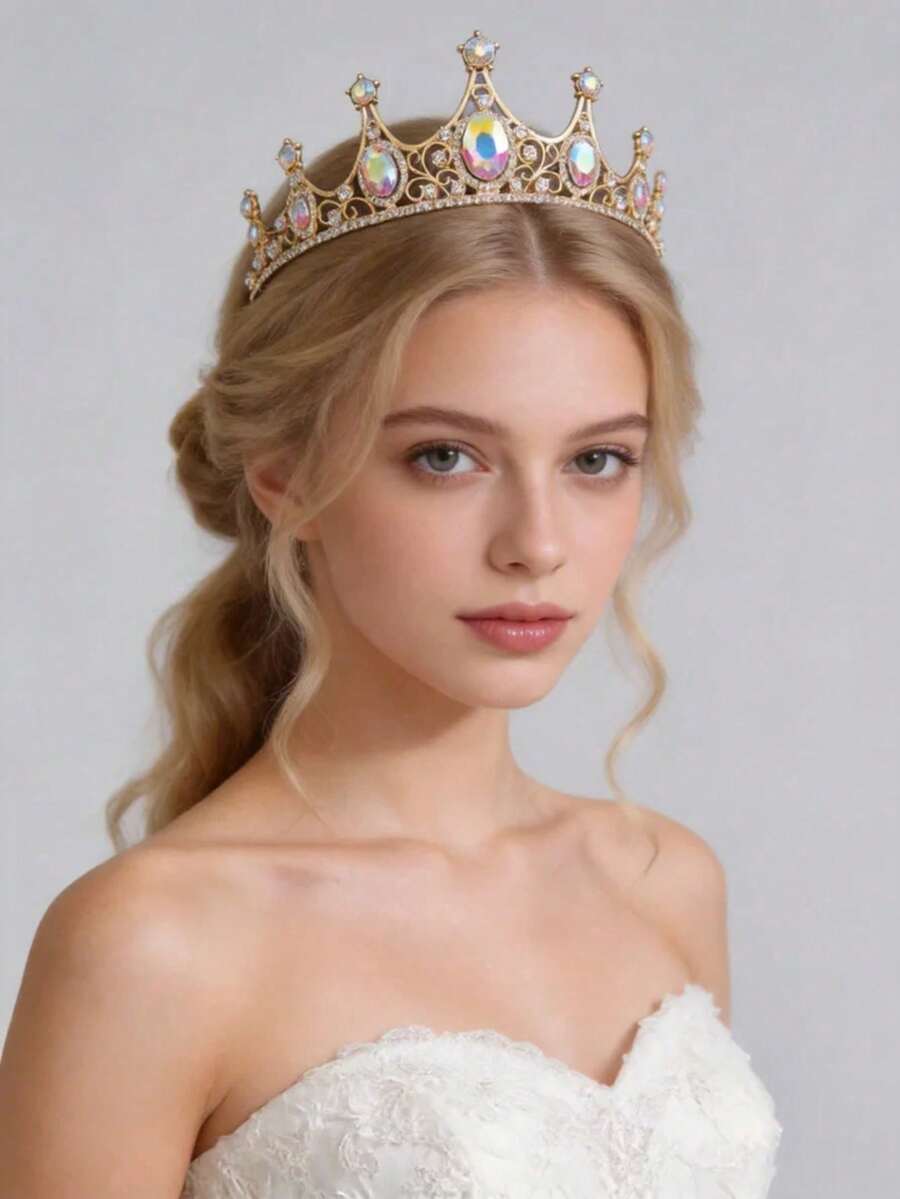 1件優雅女款時尚精緻合金皇冠髮箍,適合女性婚禮頭飾、派對髮飾、皇冠 - 彩色 - 查看 1