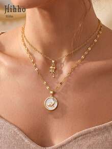 Hihho 2pcs/Set Ocean Theme Jellyfish & Whale Double-Layer Necklace, Versatile For Commute And Vacation, Soothing Ocean Style Gift For Sisters Who Love Vacation And Fresh Aesthetics - Clavicle Chain - View 6