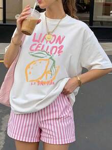 Camiseta de mujer estampada de manga corta para verano, tela de poliéster, estilo multifuncional, corte regular, peso 180 gramos, 1 unidad. - Negro - Ver 1