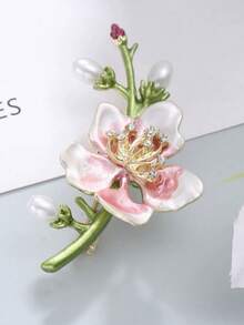 1pc Bohemian Summer Style Floral Faux Pearl Design White Pink Gradient Brooch, Fashion Personalized Gift Suitable For Daily Wear, Perfect For Party, Special Occasions, Holiday Gift, Women's Casual And Vacation Versatile Accessory - Multicolor - View 4
