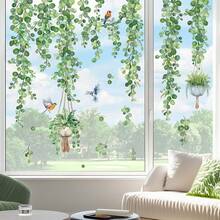Pegatinas para ventanas con hojas de parra colgantes de primavera, adhesivos para ventanas sin pegamento, película para vidrio, hojas verdes, plantas, pájaros, pegatinas anticolisión para ventanas, puertas de vidrio y cocina. - Vite Appesa - Ver 3