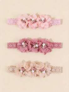 3pcs/6pcs Set Cute European & American Style 3-Flower Chiffon Headbands For Baby Girls, Perfect Gift For Daily Wear - Multicolor - View 2