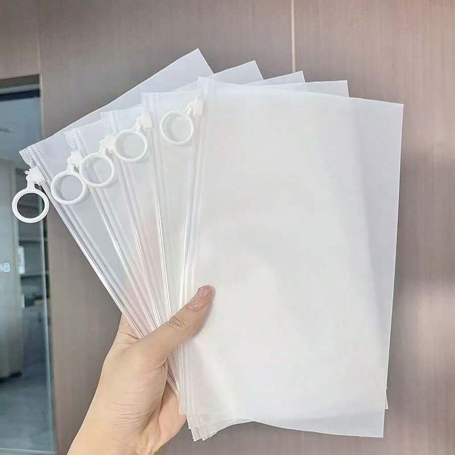 5/10/20个装透明磨砂拉链塑料袋,适用于存放内衣、化妆品、文具、旅行用品、零食、玩具、洗漱用品、浴室用品、圣诞旅行收纳袋、毕业派对用品 - 無色 - 查看 1