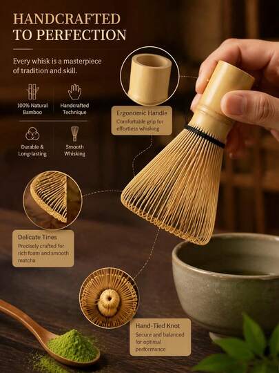 1pc Handmade Gold Bamboo Matcha Whisk, Traditional Japanese Chasen Matcha Whisk - The Bamboo Whisk Is Made Of Durable And Organic Bamboo, Which Can Produce A Smooth And Creamy Matcha Foam/Traditional Handmade Tea Whisk, Easy To Make Matcha Tea Japanese Matcha Tea Whisk Set | Bamboo Handmade Tea Brush Tea Whisk Rack Combination | Household Matcha Frother Milk Frother | High-Quality Japanese Tea Ceremony Tool